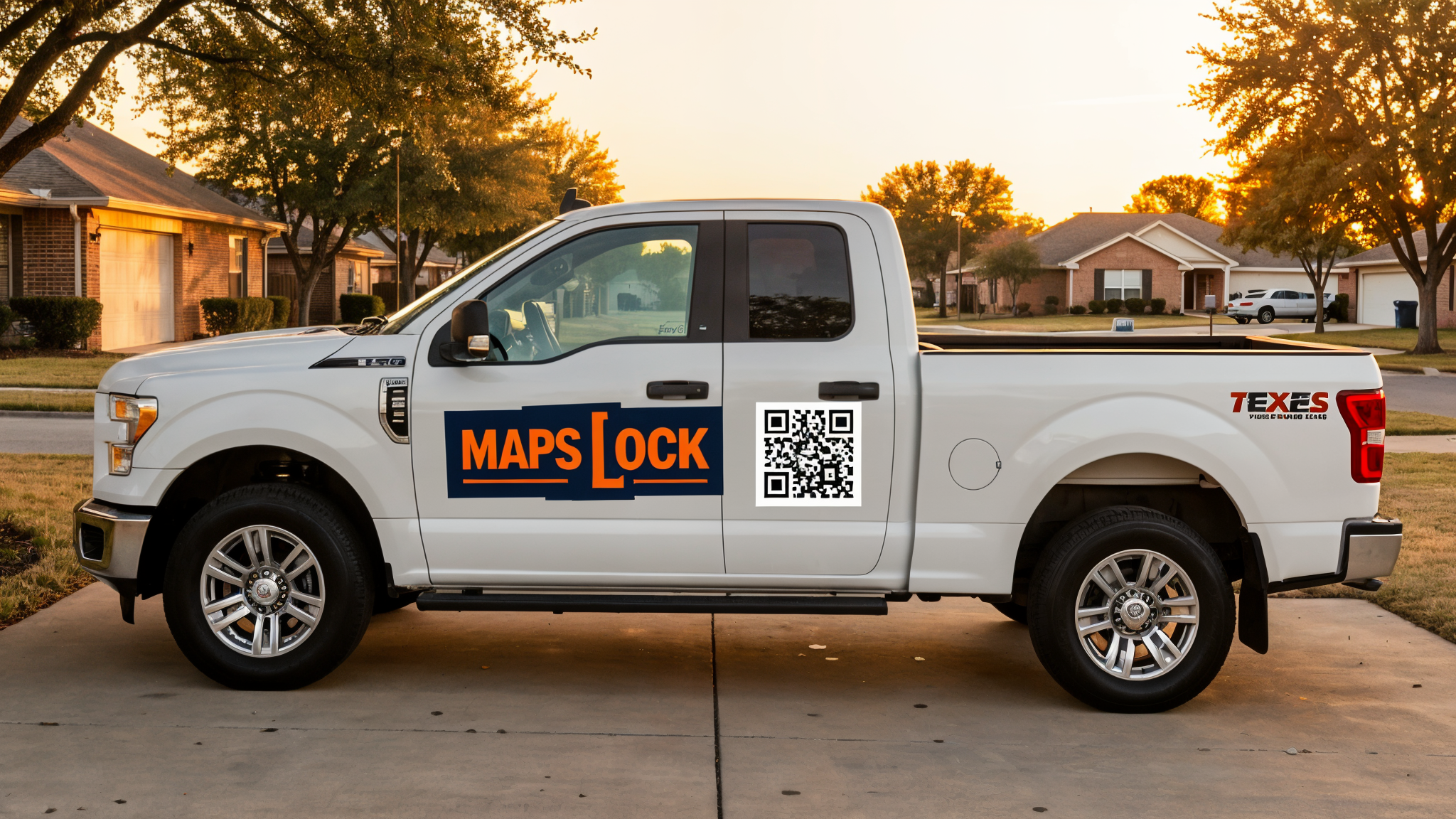 Work truck with Maps Lock sign and QR code